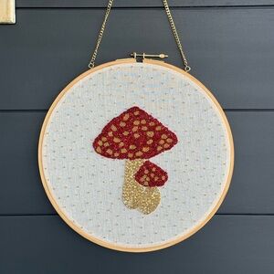 Handcrafted Beaded Red and Gold Mushroom Wall Hanging